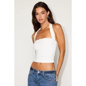 Lulus Laniah White Slinky Knit Halter Crop Top - Size M